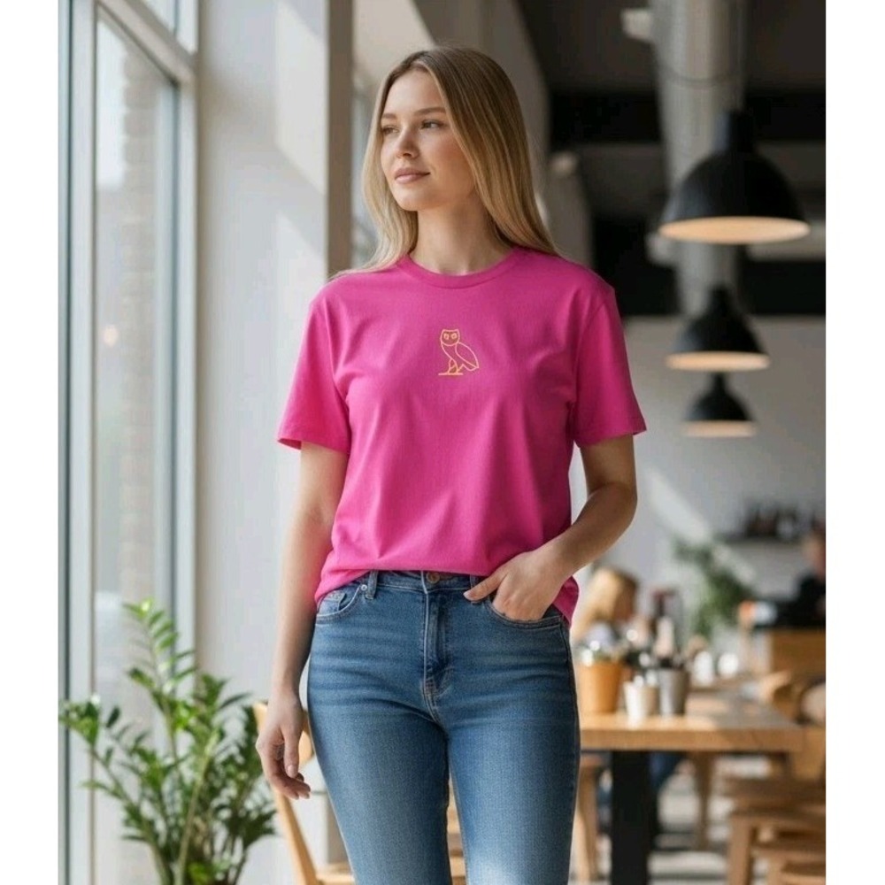 OVO October's Very Own Pink Owl Logo T-Shirt Large Made in Canada 100% Cotton SS